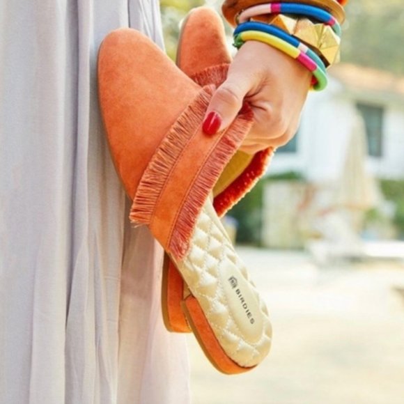 Birdies Ani Slide Coral Fringed Mule Flat - Picture 4 of 11